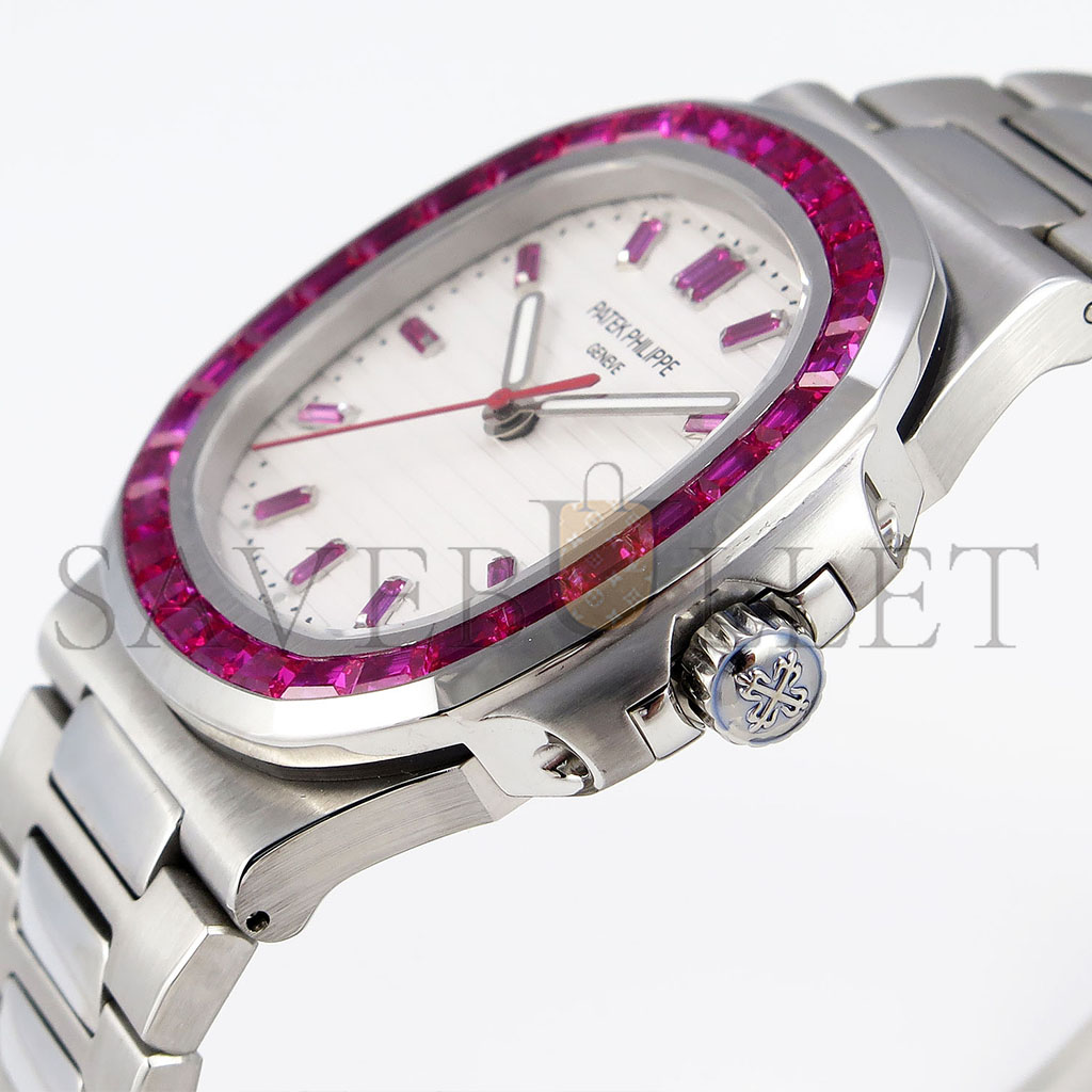 PATEK PHILIPPE NAUTILUS EDITION WHITE DIAL PURPLE DIAMONDS BEZEL ON WATCH 5711P